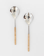 Load image into Gallery viewer, Hammered Metal &amp; Rattan Serving Set

